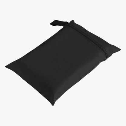 Black drawstring bag on a white background